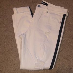 White Express jeans with black strip.